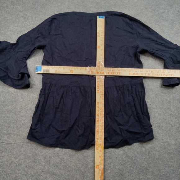 LOFT Blouse Womens Small Navy Blue Ruffle Bell Sleeve Peplum Cotton Boho Top - Picture 4 of 7